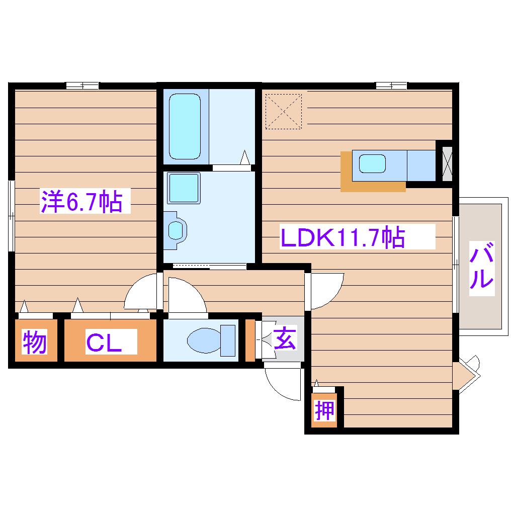 コンフォート高松(1LDK/2階)の間取り写真
