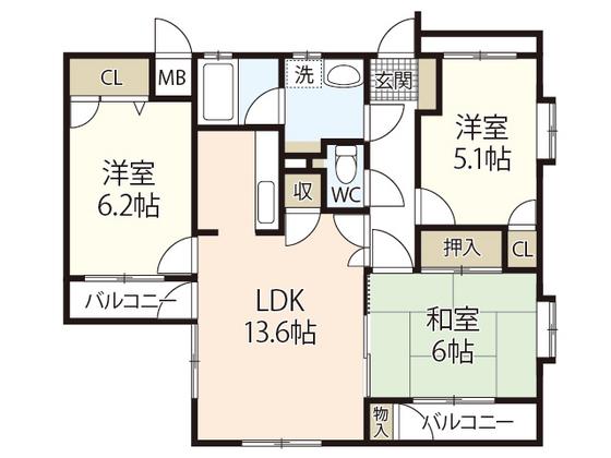 ステラカーサ(3LDK/1階)の間取り写真