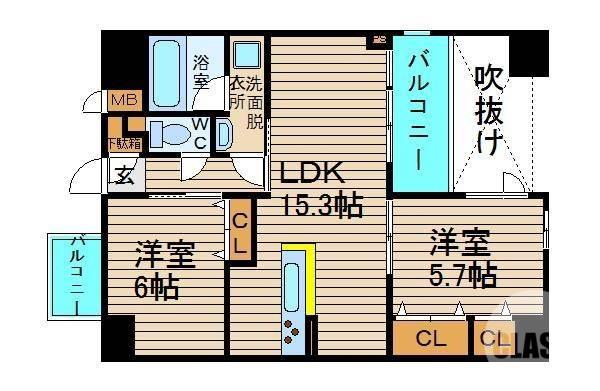 ソフィア上野芝(2LDK/4階)の間取り写真
