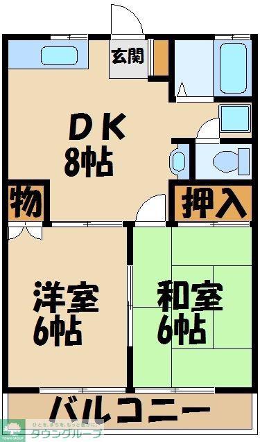 サンライズ東大和(2DK/2階)の間取り写真