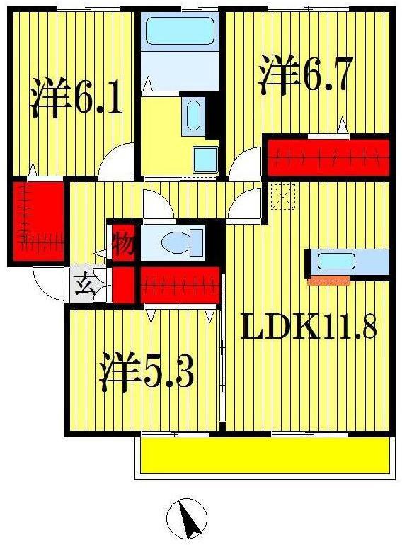 PARK HILLS MIYAKO D(3LDK/2階)の間取り写真