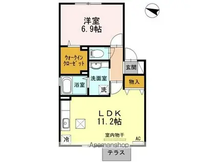 ラフィネ リジェール(1LDK/1階)の間取り写真