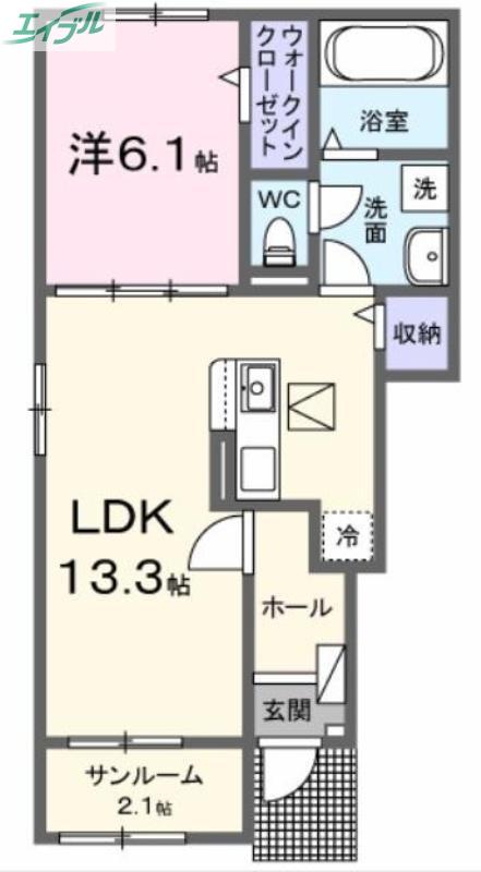 エスポワール昴B(1LDK/1階)の間取り写真