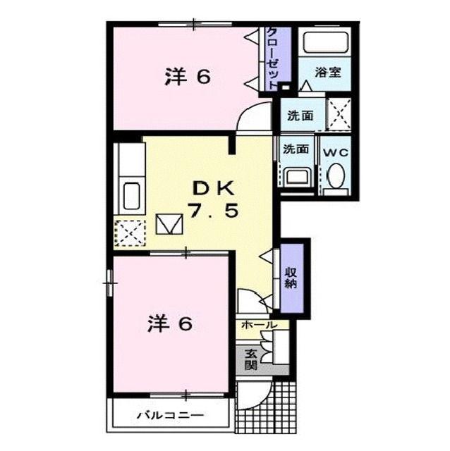 サンリバ-ヒルズ A(2DK/1階)の間取り写真