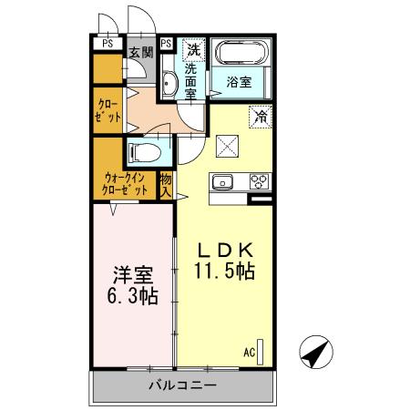 エルシア(1LDK/2階)の間取り写真
