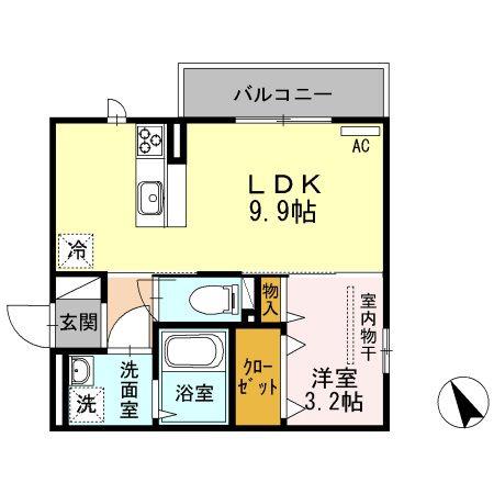 プリムヴェールイースト(1LDK/3階)の間取り写真