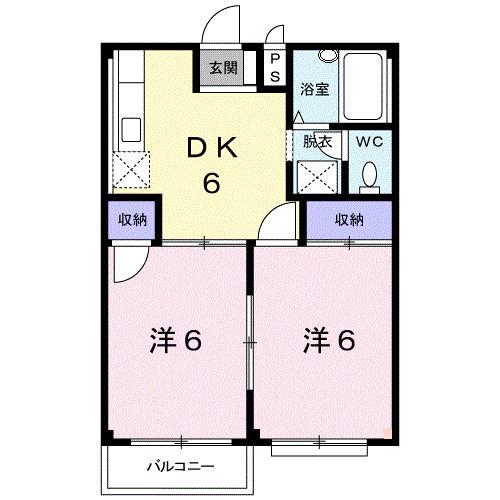 ニューハイツ茂手木(2DK/2階)の間取り写真