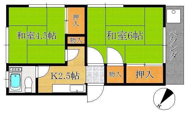 野呂田マンション(2K/2階)の間取り写真