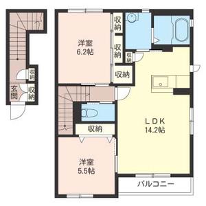 ヴィーブルB(2LDK/2階)の間取り写真