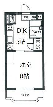 スカイキングV(1DK/2階)の間取り写真