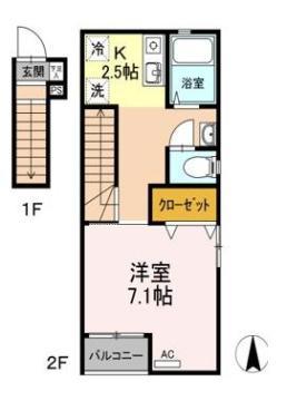 アシンプトートB棟(1K/2階)の間取り写真