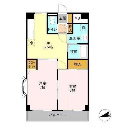 夏見ショッパーズ(2DK/6階)の間取り写真