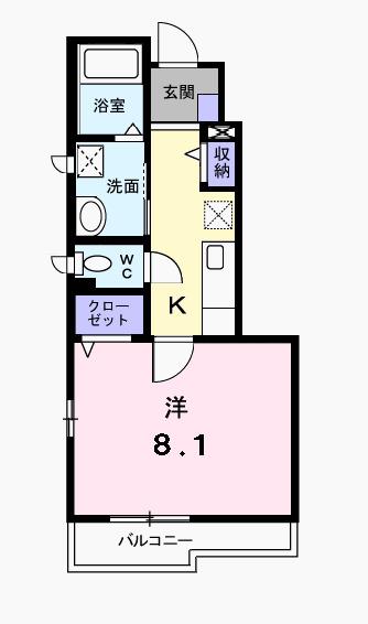 プリムローズ(1K/1階)の間取り写真