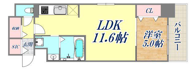 神戸ハーバーサイド 萬利レジデンス(1LDK/8階)の間取り写真