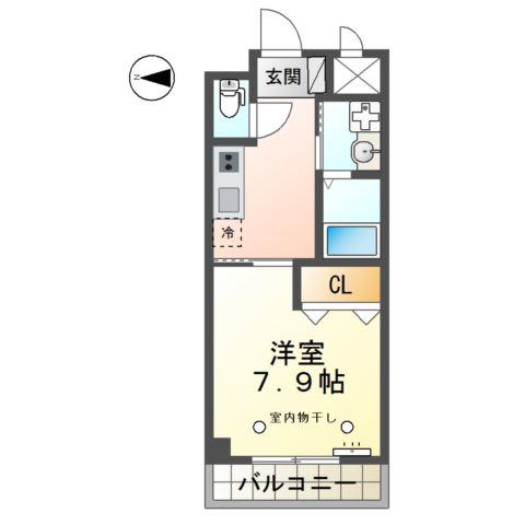 ハピネスC・K(1K/2階)の間取り写真