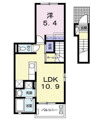 ブルースターガーデン(1LDK/2階)の間取り写真