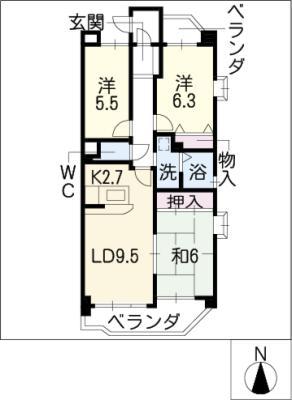 ロイヤルパレスフジ(3LDK/4階)の間取り写真