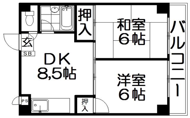 宮之阪ビル(2DK/4階)の間取り写真