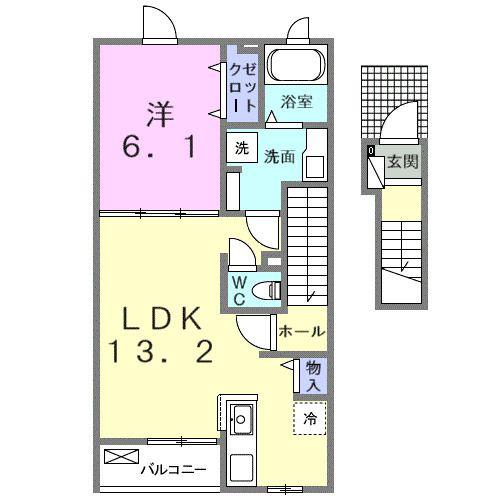 ミモザA(1LDK/2階)の間取り写真