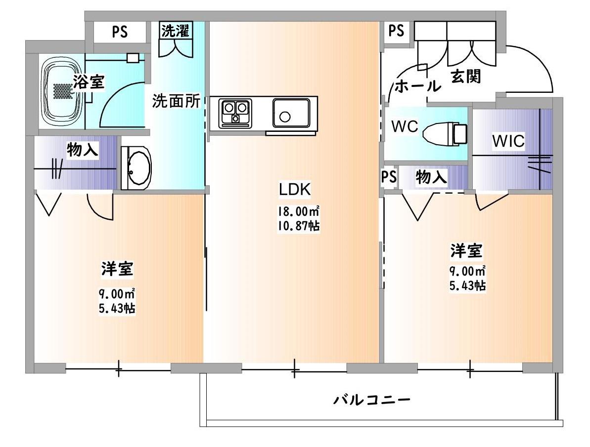 QUALISTA弐番館(2LDK/2階)の間取り写真