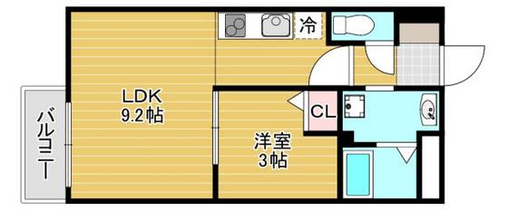 LED矢賀駅前(1LDK/2階)の間取り写真