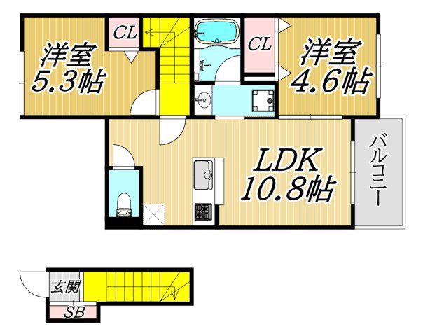 SMAISON(2LDK/2階)の間取り写真