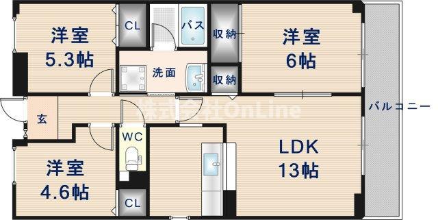 えすぺらーるとーえい(3LDK/5階)の間取り写真