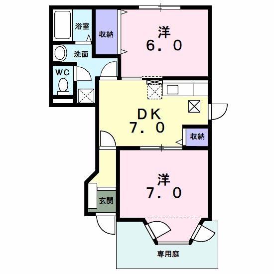 メゾンカスターナA(2DK/1階)の間取り写真