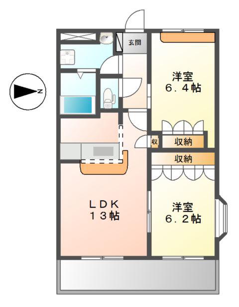 サンシャイン2号館(2LDK/2階)の間取り写真