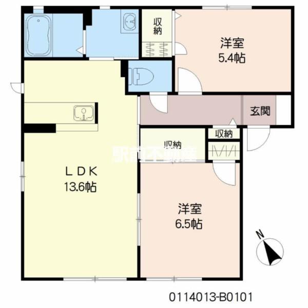 シャンティ小森野 B棟(2LDK/1階)の間取り写真