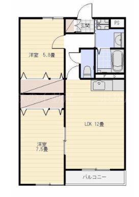 プリントス(2LDK/1階)の間取り写真