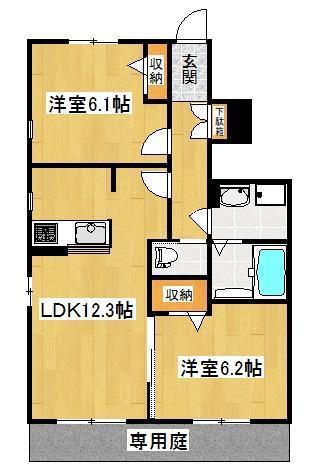 シャーメゾン宝殿B(2LDK/1階)の間取り写真