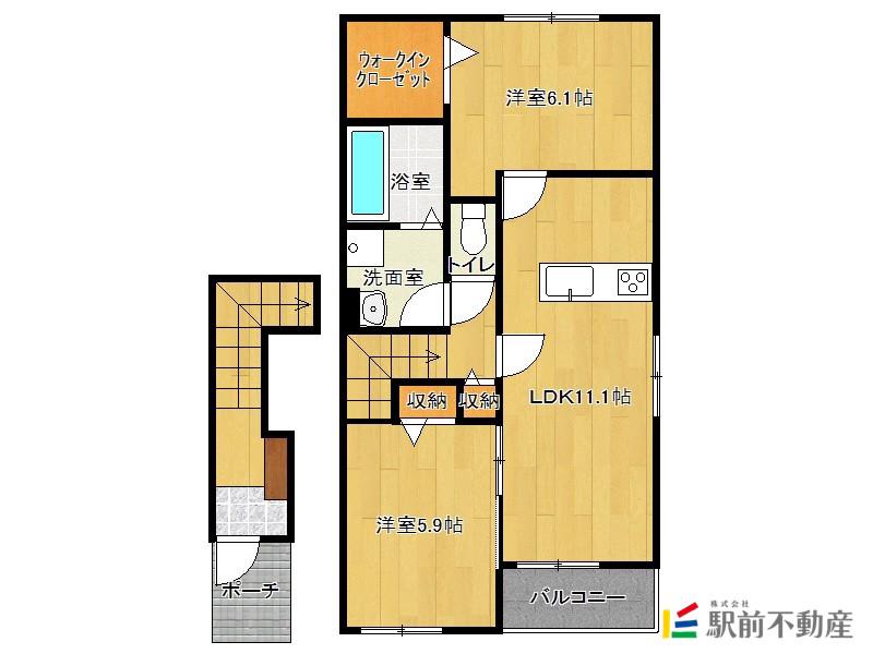 ノバリチェスメゾン B(2LDK/2階)の間取り写真