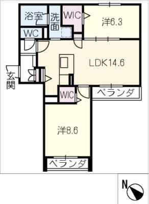 レガーレ御器所(2LDK/3階)の間取り写真