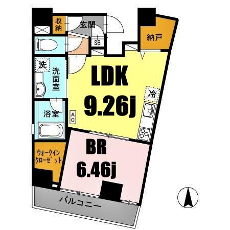 コリドール山手(1LDK/5階)の間取り写真