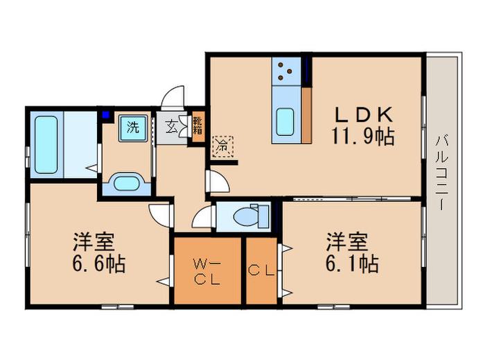 アルタ青地ビュー(2LDK/3階)の間取り写真