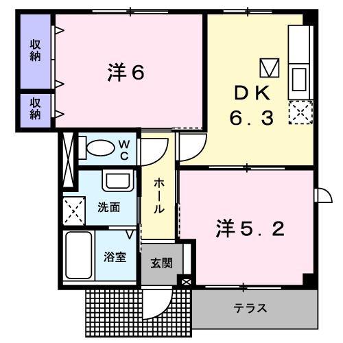 ビアンメゾン(2DK/1階)の間取り写真