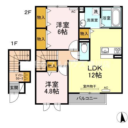 サンハイム野路(2LDK/2階)の間取り写真