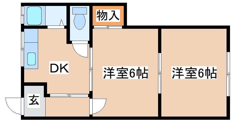 ライズ神戸高取山(2DK/1階)の間取り写真