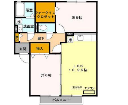 グランドゥール(2LDK/2階)の間取り写真