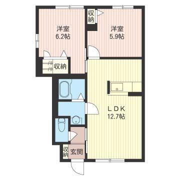 プレール B棟(2LDK/1階)の間取り写真