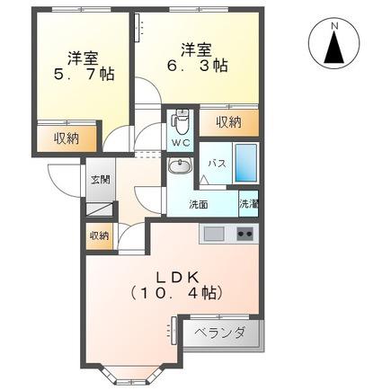 グランディール梶賀B(2LDK/2階)の間取り写真