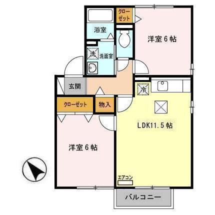 シルクワーム(2LDK/1階)の間取り写真