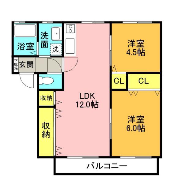 アネックスみやび(2LDK/2階)の間取り写真