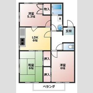 フラットサプレス市川 A(3DK/1階)の間取り写真