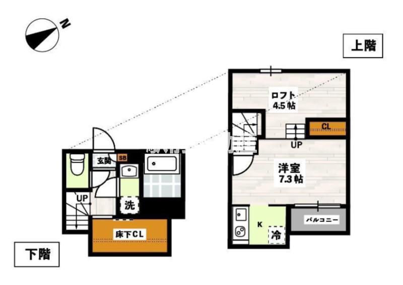 ADC二日市(1K/1階)の間取り写真