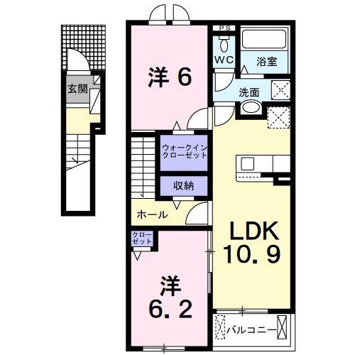 アヴニール ラディユ I(2LDK/2階)の間取り写真