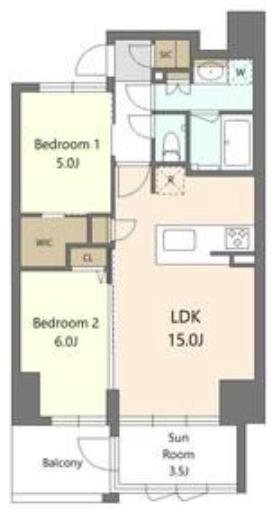 S-RESIDENCE谷町六丁目ALO(2LDK/14階)の間取り写真