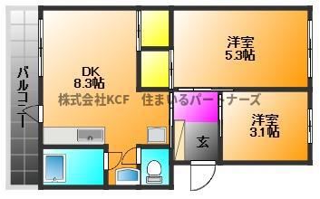 ゆめハイツ(2DK/1階)の間取り写真