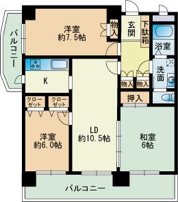 スカイマンション大濠(3LDK/10階)の間取り写真
